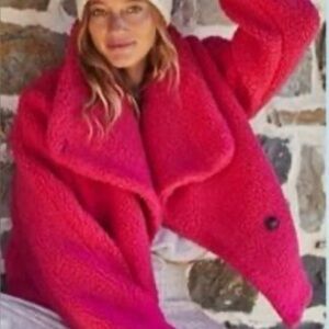 Women's Free People Fuzzy Jacket Haute Pink Teddy Coat Size Medium